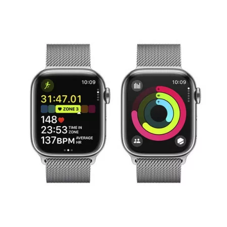 Apple Watch Series 9 GPS + Cellular Silver Stainless Steel | Silver Milanese Loop Bracelet (41mm)