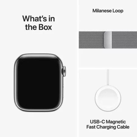 Apple Watch Series 9 GPS + Cellular Silver Stainless Steel | Silver Milanese Loop Bracelet (41mm)