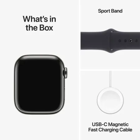 Apple Watch Series 9 GPS + Cellular Aço Inoxidável Grafite | Bracelete Sport Meia-Noite M/L (41mm)|Apple|0195949023613