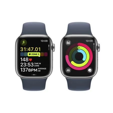 Apple Watch Series 9 GPS + Cellular Aço Inoxidável Prateado | Bracelete Sport Azul Trovoada - S/M (41mm)|Apple|0195949022845