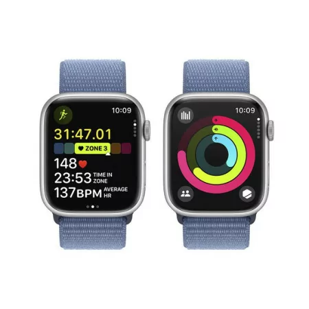 Apple Watch Series 9 GPS + Cellular Silver Aluminum | Winter Blue Sport Loop Strap (45mm)