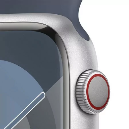Apple Watch Series 9 GPS + Cellular Silver Aluminum | Trovoada Blue Sport Strap - M/L (45mm)
