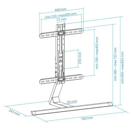TooQ Table Stand - For Screens - 32" / 65" - Black - DB3265F-B