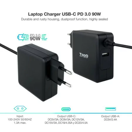 TooQ USB-C Charger - Black - TQLC-USBC90PD