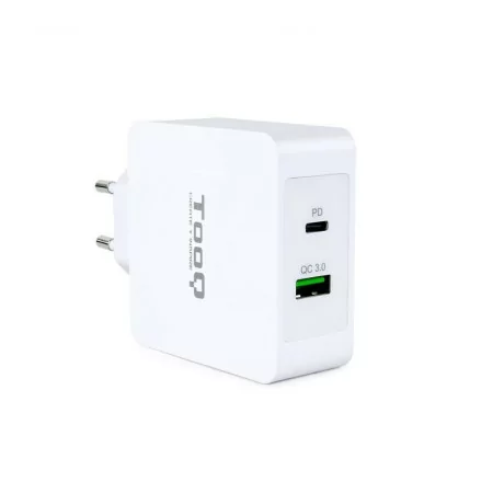 TooQ Dual Charger - USB-C PD + USB A QC3.0 port - 48W - White - TQWC-2SC03WT