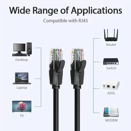 Cabo de Rede RJ45 UTP Vention - Cat6 - 2M - Preto - IBEBH|Vention|6922794741065