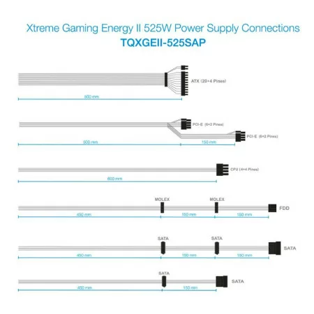 Fonte de Alimentação Xtreme Gaming Energy II - 552W - C/ LED - TQXGEII-525SAP|TooQ|8433281007574