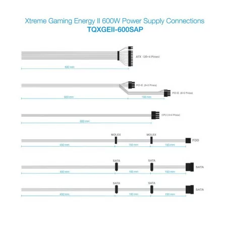 TooQ Xtreme Gaming Power Supply - Energy II - 600W - W/ LED - TQXGEII-600SAP