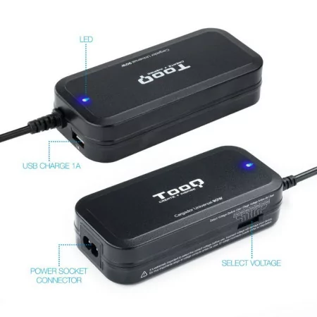 TooQ Charger - For Laptop - Universal - 90W - USB 2.0 - TQLC-90BS02M