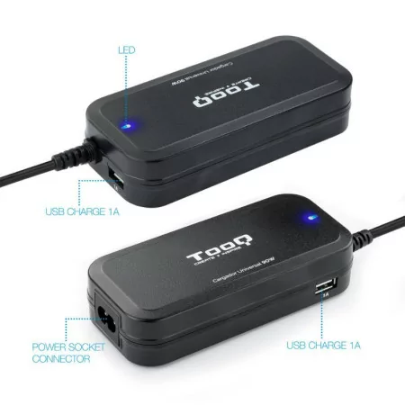 TooQ Charger - For Laptop - 90W + 2x USB2.0 - Black - TQLC-90BS02AT
