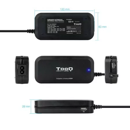TooQ Charger - For Laptop - 90W + 2x USB2.0 - Black - TQLC-90BS02AT