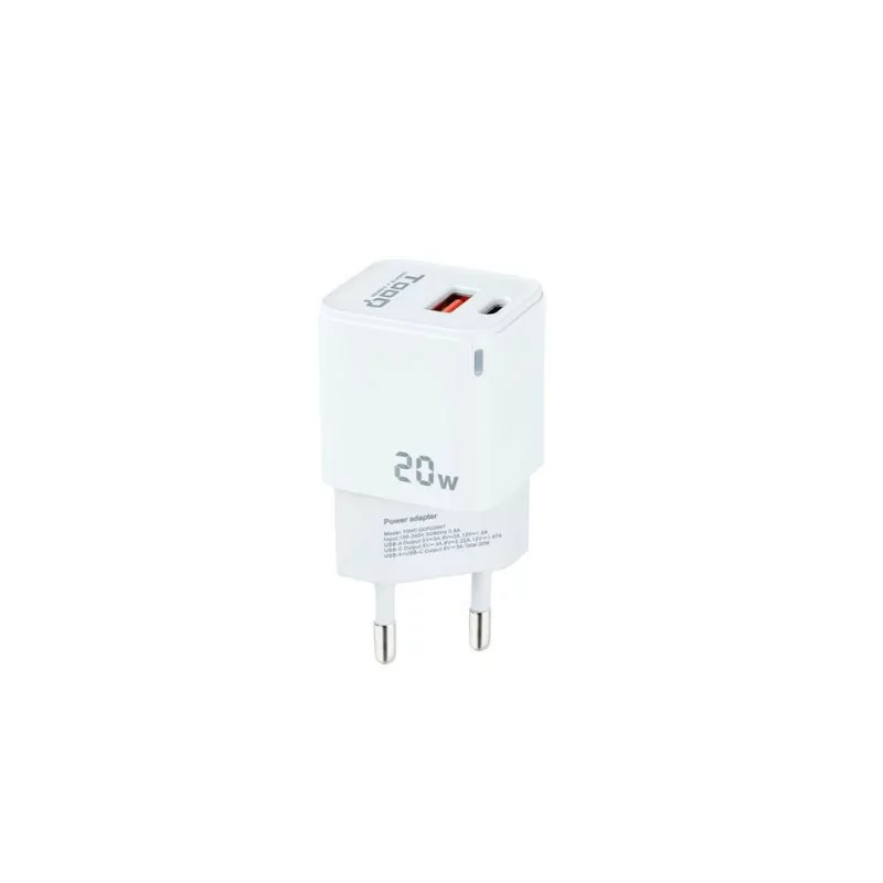 TooQ Wall Charger - USB-C/PD + USB-A/QC - 20W - White - TQWC-QCPD20WT
