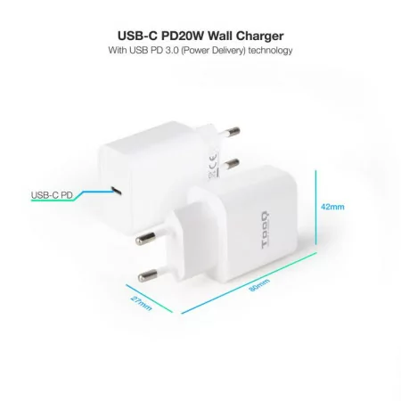 Carregador TooQ - USB-C - 20W - Branco - TQWC-PDUSBC20W|TooQ|8433281013230