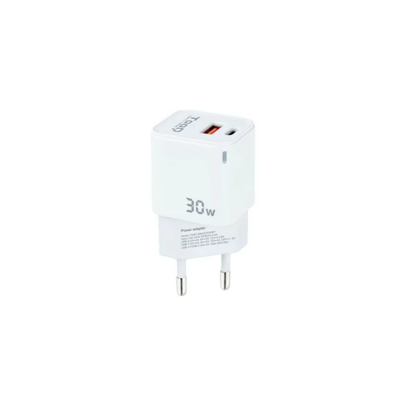 TooQ Charger - USB-C/PD - 30W - White - TQWC-GANQCPD30WT