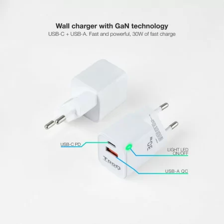 Carregador TooQ - USB-C/PD - 30W - Branco - TQWC-GANQCPD30WT|TooQ|8433281012561