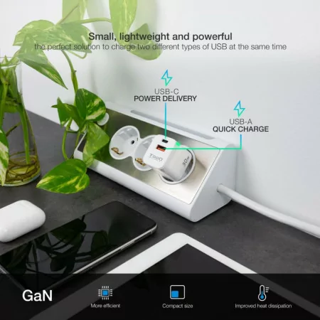 TooQ Charger - USB-C/PD - 30W - White - TQWC-GANQCPD30WT