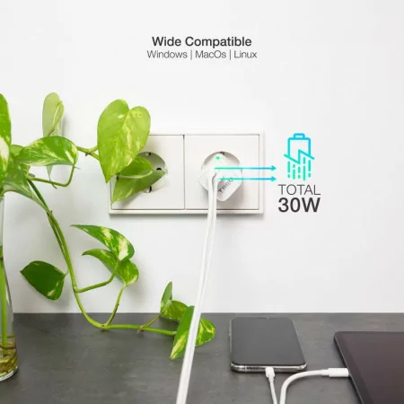 TooQ Charger - USB-C/PD - 30W - White - TQWC-GANQCPD30WT