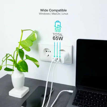 TooQ Charger - USB-C/PD - 65W - White - TQWC-GANQC2PD65WT