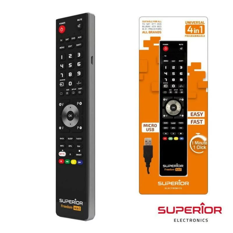 Top Programmable Remote Control - (TV - SAT - DTT - DVD) - FREEDOM-USB4:1BK