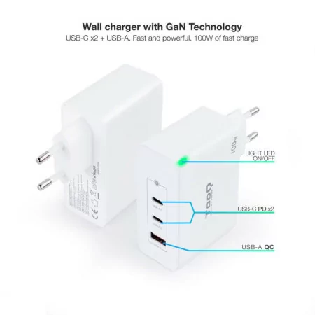 TooQ Wall Charger - GaN - 100W - White - TQWC-GANQC2PD100W