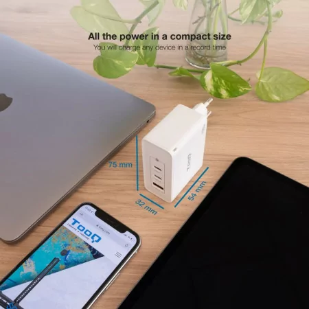TooQ Wall Charger - GaN - 100W - White - TQWC-GANQC2PD100W