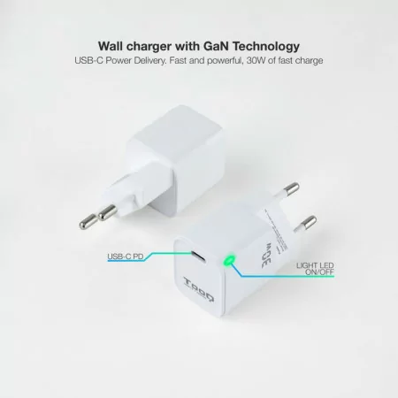 Carregador de Parede TooQ - GaN - 30W - Branco - TQWC-GANPD30WT|TooQ|8433281012554