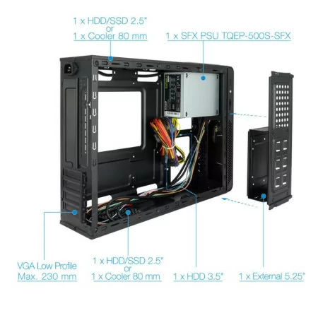 TooQ Slim Case - M-ATX - 500W - Black - TQC-3006DU3C