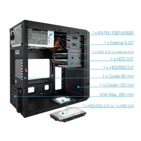 TooQ M-ATX Case - 500W - Black - TQC-4745DU3C-B