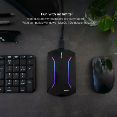 TooQ External Box - HDD/SSD - 2.5" - Black - RGB - TQE-2599RGB