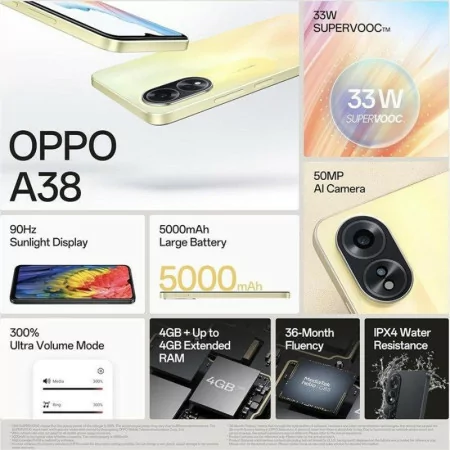 Smartphone OPPO A38 - 4GB/128GB - Preto - (6.56'' - Dual SIM - 5000 mAh )