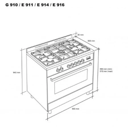 Cocina Meireles Monza - 5 Quemadores - 121L - E 914 CR