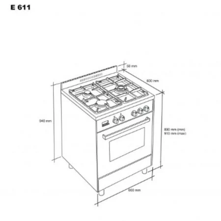 Meireles Electric Stove - 55L - 4 Zones - E 611 X - Stainless Steel