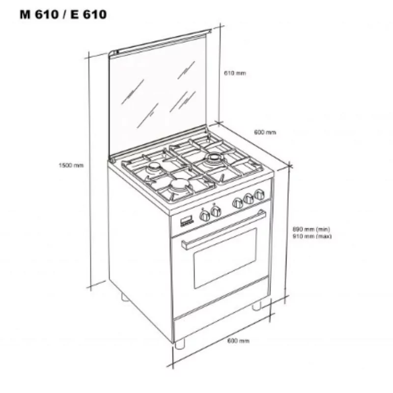 Cocina Meireles Monza - 55L - E 610 Bl - Negro + Inox