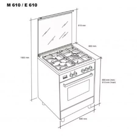 Meireles Monza Stove - 55L - E 610 Bl - Black + Stainless Steel