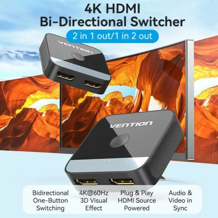 Switch HDMI 2.0 Vention - 4K - Bidirectional - AKOB0