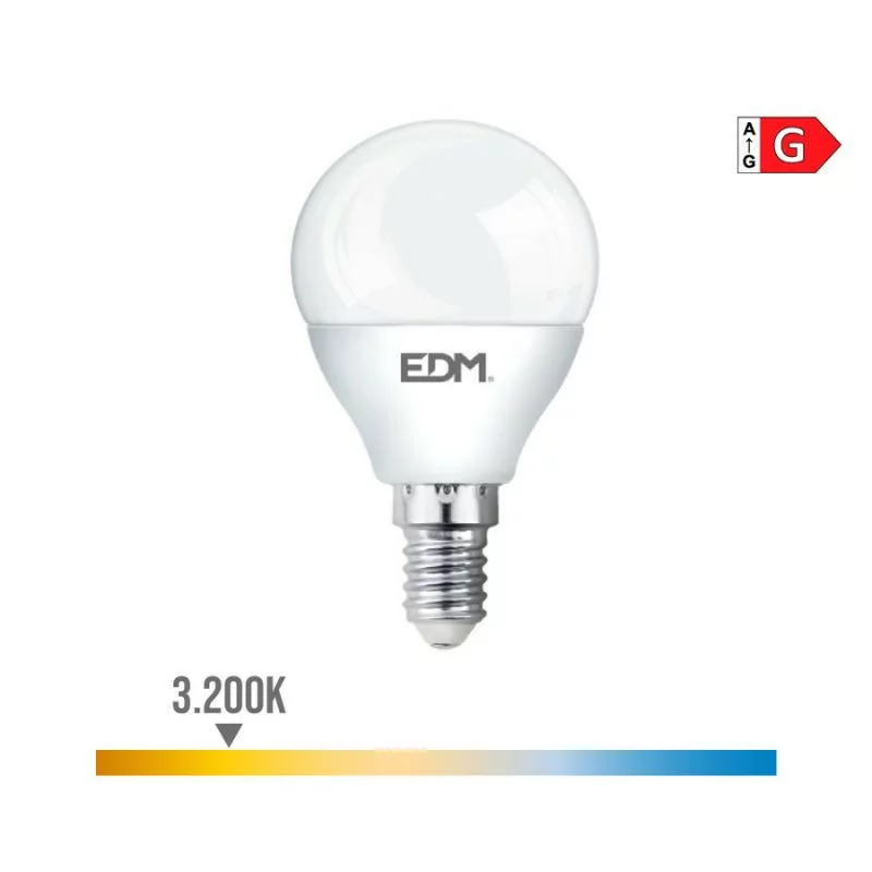 Lâmpada LED EDM - Esférica - E14 - 6W - 500LM - 3200K - Luz Quente - 4,5x8,2cm - 98703|EdM|8425998987034