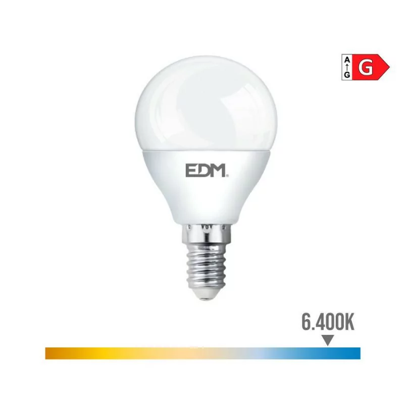 Bombilla LED EDM - Esférica - E14 - 6W - 500LM - 6400K - Luz Fria - 4,5x8,2cm - 98702 Bombilla LED EDM - Esférica - E14 - 6W - 500LM - 6400K - Luz Fria - 4,5x8,2cm - 98702