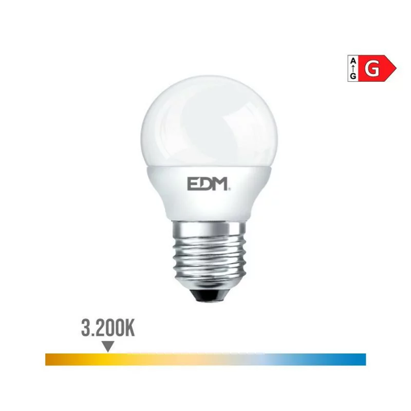 Lâmpada LED EDM - Esférica - E27 - 6W - 500LM - 3200K - Luz Quente - 4,5x8,2cm - 98701|EdM|8425998987010