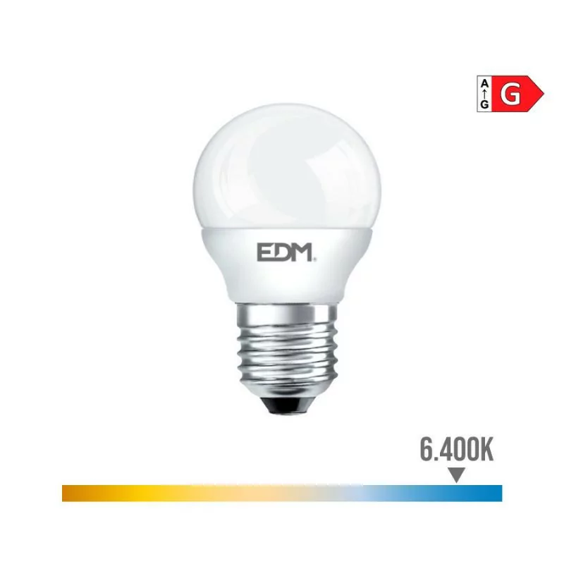 Bombilla LED EDM - Esférica - E27 - 6W - 500LM - 6400K - Luz Fria - 4,5x8,2cm - 98700 Bombilla LED EDM - Esférica - E27 - 6W - 500LM - 6400K - Luz Fria - 4,5x8,2cm - 98700