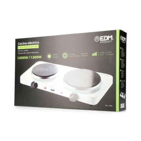 Placa Elétrica Portátil 2 Zona EDM - 1500W - Branca - 07661|EdM|8425998076615