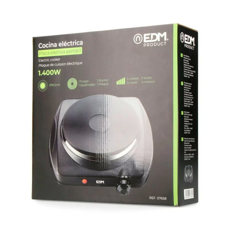 Placa Eléctrica Portátil 1 Zona EDM - 1400W - Negra - 07658