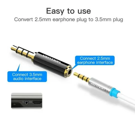 Adaptador jack vention bfbb0/ jack 3.5 macho - jack 2.5 hembra/ negro