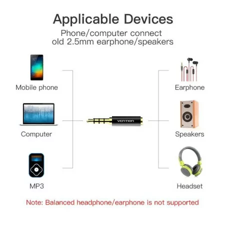 Adaptador Conversor Vention - Jack 3.5mm para Jack 2.5mm - BFBB0|Vention|6922794735095