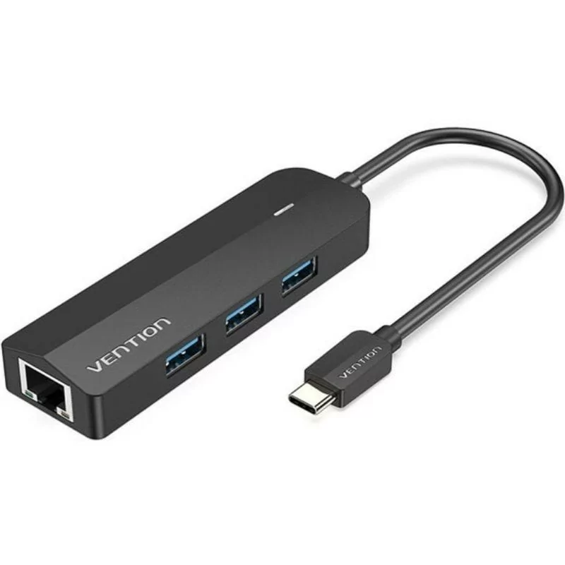 Docking USB Type-C Vention TGOBB/ 3xUSB/ 1xRJ45/ 1x Micro B PD/ Preto