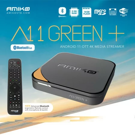 Amiko A11 Green+ BT - Box Android TV - 2GB/16GB - MyTV 3