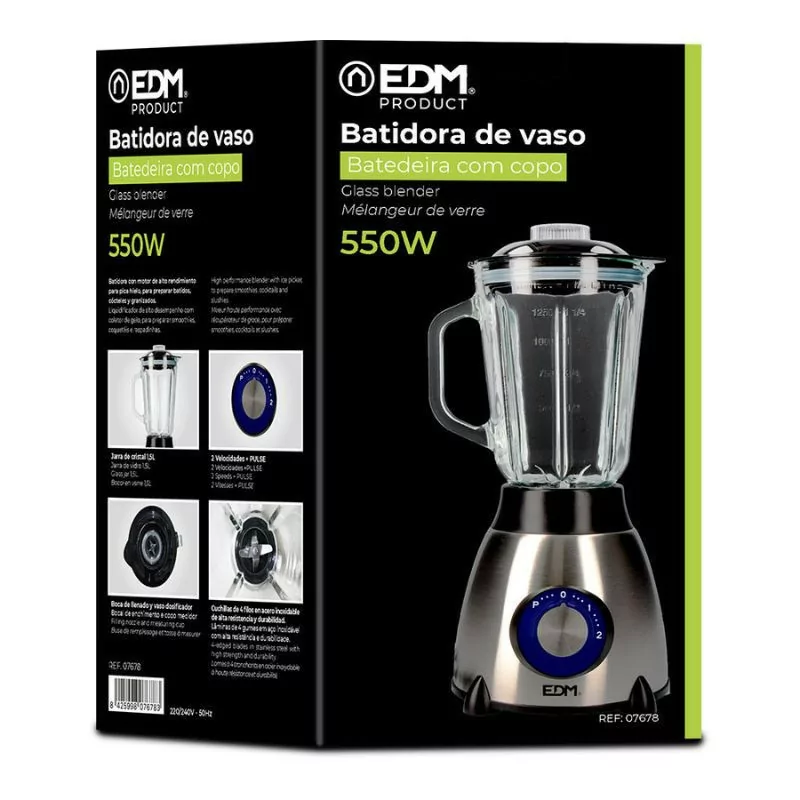 Liquidificador com copo de vidro 1,5 l 550w ø18x40cm edm