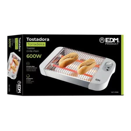 Torradeira horizontal 600w com temporizador 35,5x21x6cm edm