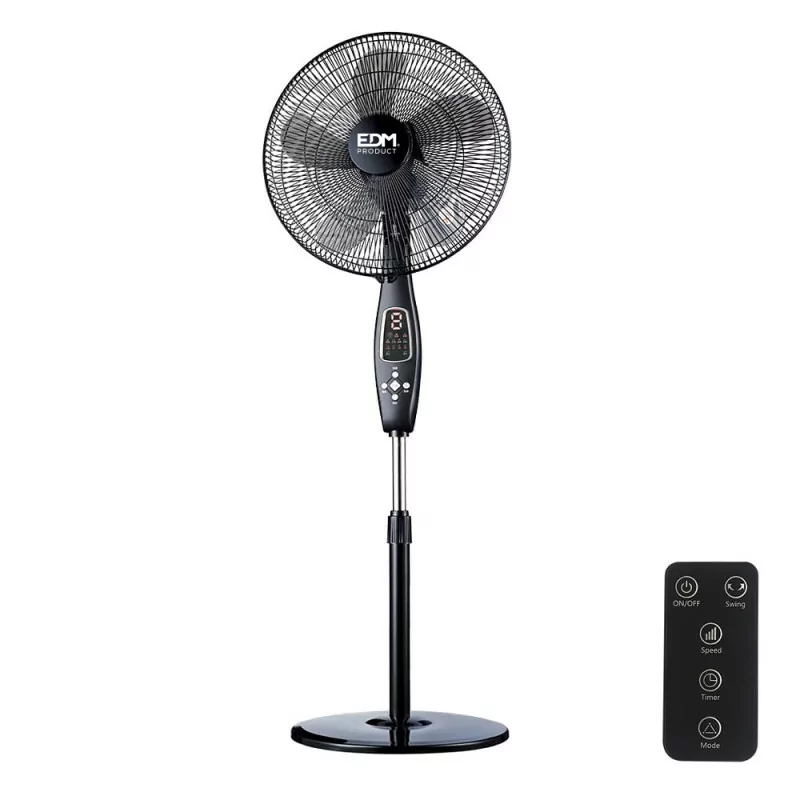 Standing Fan with EDM Remote Control - 110-130cm - Circular Base - 60W - Black