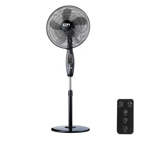 Standing Fan with EDM Remote Control - 110-130cm - Circular Base - 60W - Black