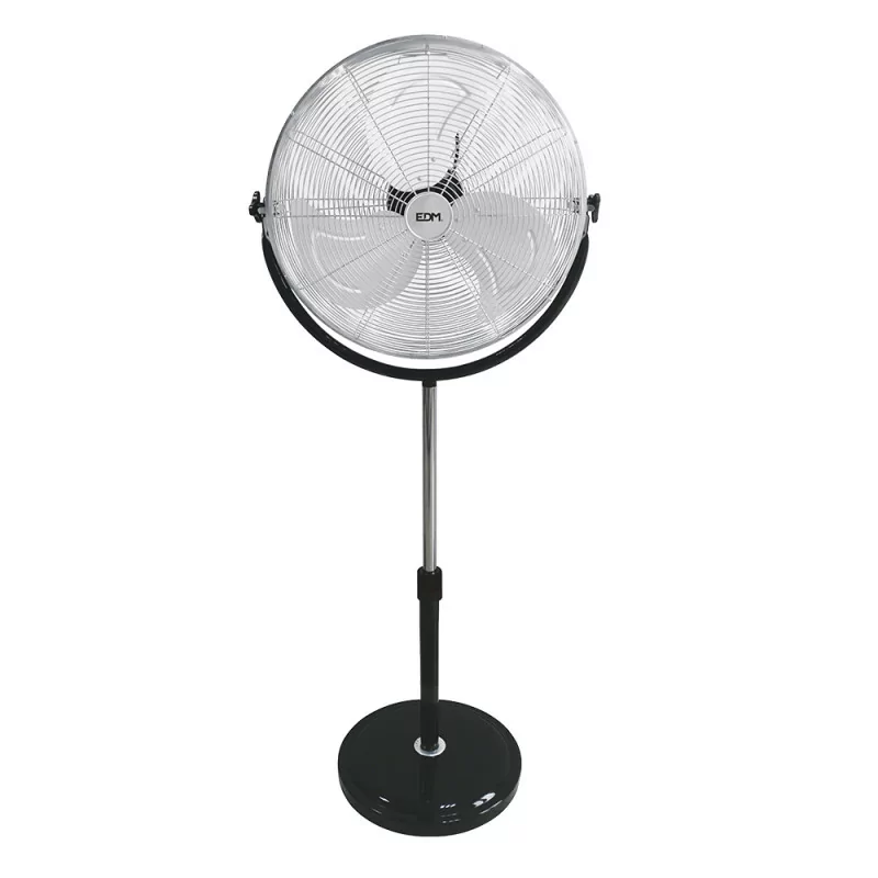 EDM Industrial Standing Fan - 118/148cm - Circular Base - 120W - Chrome/Black EDM Industrial Standing Fan - 118/148cm - Circular Base - 120W - Chrome/Black